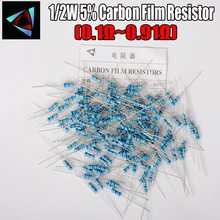 50pcs 1/2W Carbon Film Resistor 5% 0.1R ~ 0.91 0.12 0.15 0.22 0.24 0.7 0.3 0.33 0.36 0.39 0.43 0.47 0.5 0.56 0.62 0.68 0.75 OHM 2024 - buy cheap