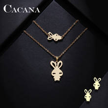 CACANA Stainless Steel Sets For Women Rabbit Shape Necklace Bracelet Earring Jewelry Lover's Engagement Jewelry 2024 - buy cheap