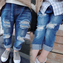 Calça jeans com buracos para meninos e meninas, rasgada, rasgada, de marca, primavera/outono 2019 2024 - compre barato