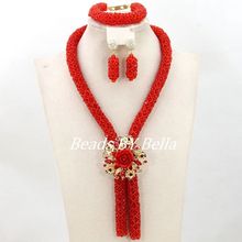 Cuentas de cristal rojas de alta calidad, joyería africana, conjunto de collar, conjunto de joyería nupcial de fiesta nigeriana, envío gratis ABY855 2024 - compra barato
