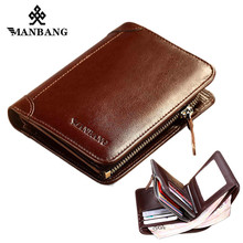 ManBang Wallet Genuine Leather Men Wallets Short Male Purse Card Holder Wallet Men Fashion Purse Billfold Zipper Coin Pocket 2024 - buy cheap
