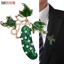 SHEEGIOR Lovely Cucumber Brooch Pins Men's Badge Fashion Jewelry Green Vegetables Rhinestone Brooches for Women Accessories Gift 2024 - buy cheap