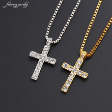 Hip Hop Alloy Gold Color Cross Pendant Necklace Religious Iced Out crystal Crucfix Necklace Jewely For Men Free Cuban Chain 2024 - buy cheap