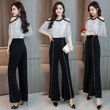 2019 Summer long jumpsuits Women patchwork hollow shoulder female Lady long split trousers Rompers 2024 - buy cheap