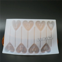 New arrivals 8 cavities LOVE heart with sitck shape soft silicone chocolate flake mold cake slice decoration supplies 2024 - buy cheap