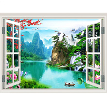 5D DIY full diamond diamond painting window landscape 3D mosaic diamond embroidery waterfall/boat/mountain/bird natural decor 2024 - buy cheap