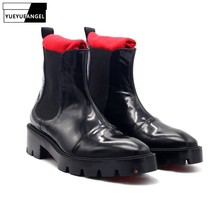 Botas Chelsea de cuero genuino para hombre, botines de lujo, color negro liso, alta calidad, sin cordones, zapatos de plataforma 2024 - compra barato