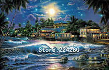 Blue Beach View Seaside House Needlework,Cross stitch,14CT Unprinted Embroidery kits Art Cross-Stitching,DIY Handmade Decor 2024 - buy cheap