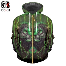 OGKB 3D Zip Hoodie Das Mulheres Dos Homens Hoodies Rei Leão 3d Animal Moletom fatos de Treino de Marca Plus Size 6XL Streetwear Navio Da Gota casaco com capuz 2024 - compre barato