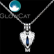 Glowcat k509 liga 24mm forma do coração pena asas contas gaiola medalhão colares aromatherapybeads 18 "inoxidável colares jóias 2024 - compre barato