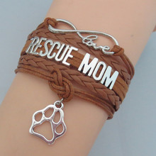 fashion RESCUE bracelet love dogs bracelet RESCUE MOM bracelets black leather bracelet rescue mom bangle 2024 - buy cheap