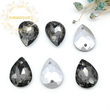 Cristales con forma de gota de agua para coser en diamantes de imitación, accesorios de vestido de novia Diy con dos agujeros, color gris, Envío Gratis 2024 - compra barato