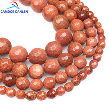 CAMDOE DANLEN Gold Sand Stone Natural Faceted Round Beads 6 8 10 12MM Strand Bead DIY Charm Beads For Women Jewelry Making 2024 - buy cheap