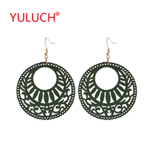 Yuluch brincos africanos com novo design natural, brincos de madeira vazados redondos, pingente estilo pop para mulheres, brincos de moda, presentes, joias 2024 - compre barato