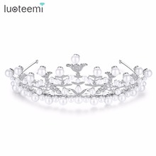 LUOTEEMI-corona de Tiara nupcial, flor de perla de imitación transparente, adornos de boda, adornos de princesa, accesorios para el cabello de boda 2024 - compra barato