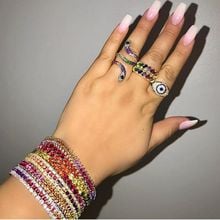 Moda anéis de dedo completo para as mulheres cor de ouro micro pave arco-íris cz punk rock anel vintage feminino jóias animais por atacado 2024 - compre barato