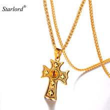 Latin Cross Eye of Sauron Pendant Necklace Gold/Stainless Steel Evil Eye Jewelry Retro Cross Christianity Symbol Jewelry GP3245 2024 - buy cheap