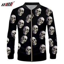 UJWI-Chaqueta con cremallera para hombre, abrigo de manga larga A la moda, con estampado 3D de un grupo de calaveras, informal, talla grande, Tops de primavera 2024 - compra barato