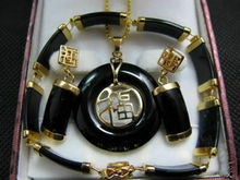 Natural Black jade pendant necklace bracelet earrings Jewelry set AAA 2024 - buy cheap