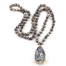 Женское ожерелье с подвеской-подвеской MOODPC, длинное ожерелье с узелком и натуральным камнем в форме карты 2024 - купить недорого