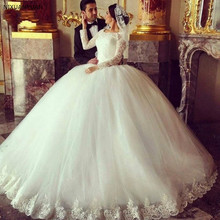 Robe De Mariage Ball Gown Wedding Dresses 2022 Lace Beaded Applique White Long Sleeve Bridal Wedding Gowns 2024 - buy cheap
