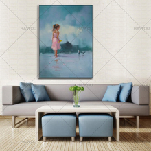 Pintura al óleo de niña pintada a mano sobre lienzo, pintura moderna de niño para decoración del hogar de la habitación del bebé, envío gratis 2024 - compra barato