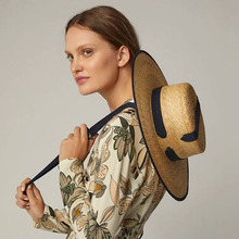 Sombrero de playa de ala ancha para mujer, sombrero de paja de trigo, sombrero para el sol con lazo de cinta, estilo Derby, para vacaciones 2024 - compra barato