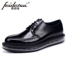 Мужская деловая обувь ручной работы, удобная обувь из натуральной кожи с круглым носком, на плоской платформе, YMX530 2024 - купить недорого