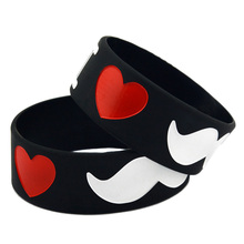 OBH-pulsera de goma de silicona con diseño de «I Love Moustache», brazalete de 1 pulgada de ancho, disponible en blanco y negro, 25 uds. 2024 - compra barato