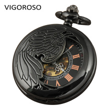 Personalised Pocket Watch Mechanical Hand Wind Double Half Hunter Black Steel Clock For Men Free Gift Box 2024 - buy cheap