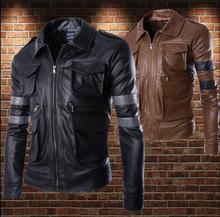 Personalized motorcycle mens leather jacket slim coat Splicing multi-pocket jackets fashion clothing jaqueta de couro street 2024 - buy cheap