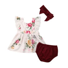 New 3pcs Toddler Clothes Baby Girls Dress+Pants Shorts+Headband Outfit Sets 2024 - buy cheap