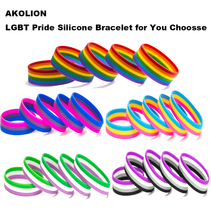 LGBT Pride Rainbow Pansexual Asexual Genderqueer Bisexual Wristband Jewelry Silicone Bracelet 10PCS 2024 - buy cheap
