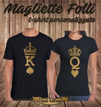Camiseta de manga corta para hombre, camisa con estampado de King y Queen, blusa dorada, camisetas personalizadas de marca, a la moda, novedad de 2019 2024 - compra barato