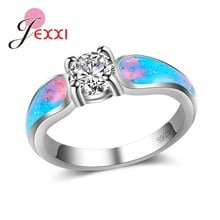 Delicate Women Rainbow Color Opal Stones 925 Sterling Silver Bridal Women Wedding Cubic Zircon Rings Anillos Mujer Wholesale 2024 - buy cheap