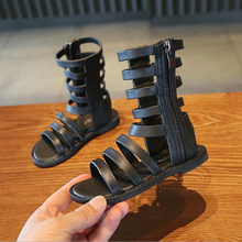 Botas romanas para niños y niñas, zapatos de verano, sandalias negras de gladiador de cuero, sandalias romanas de moda para niñas 2024 - compra barato