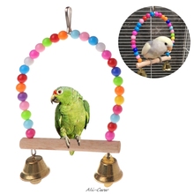 Gaiola de madeira natural para pássaros, balanços pendurados com contas coloridas, brinquedos para pássaros 2024 - compre barato