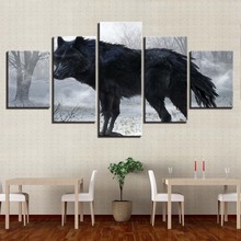 Wall Art Home Decor Paintings Framework 5 Pieces Black Wolf Pictures Forest Animal Poster Modular Living Room Canvas HD Prints 2024 - buy cheap