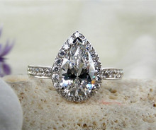 Anel de noivado feminino, anel de ouro 18k puro, estilo pera sutilmente simulado, anel de noivado, masculino, aprimorado por clareza de cor 2024 - compre barato