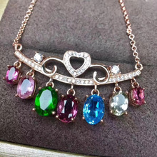 Collar de plata de ley 925 con colgante turmalina, joyería fina con forma de corona y Gema Natural multicolor 2024 - compra barato