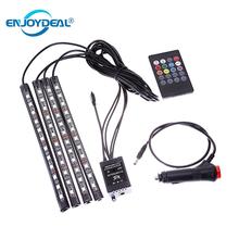 Enjoydeal 4 pcs 12 V Barra de Controle Remoto RGB CONDUZIU a Luz de Tira Flexível Do Carro Estilo Do Carro Atmosfera Decorativa Lâmpadas Carro interior 2024 - compre barato