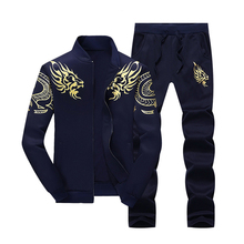 Mens Set Winter Two Piece Casual Print Dragon Tracksuit Male Sweatshirts And Pants Suit Clothing Fleece Plus 4X 2024 - buy cheap