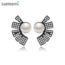 LUOTEEMI Trendy Brand Stylish Cubic Zirconia With  Simulated Pearl Paved Ear Stud Earrings Women Wholesale Jewelry Brincos 2024 - buy cheap