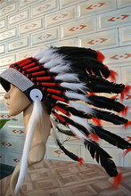 21 inch black feather Headdress feather headband headpiece for halloween costume decor 2024 - buy cheap