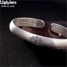 Uglyless Elegant Lotus Bangles for Women Heart Sutra Open Bangles Solid 99.9% Pure Silver Frosted Buddhism Bracelets Heart Sutra 2024 - buy cheap