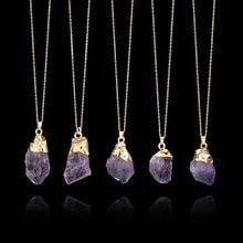 1Pcs 2019 Hot Natural Purple Amethyst Gemstone Pendant Quartz Crystal Point Healing Stone Necklace Long Chain Jewelry Decoration 2024 - buy cheap