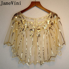 JaneVini Gold Sequined Wedding Cape Formal Dress Bolero Short Shrug Wraps Stoles Shiny White Women Shawl Jacket Piumino Donna 2024 - buy cheap