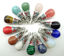 wholesale10pcs New Fashion Various natural stones Tibetan silver inlaid drop-shaped pendant DIY making necklace earrings 40*15mm 2024 - buy cheap