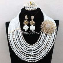 2016 Trendy African Crystal Beads Bridal Necklace Set Nigerian Wedding African Beads Jewelry Set 10 Layers Free shipping AIJ819 2024 - buy cheap