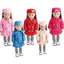 Dolls clothes American navy wind suit uniform 6 colors + hat toy accessories fit 18 inch Girl and 43 cm baby c46-c51 2024 - buy cheap
